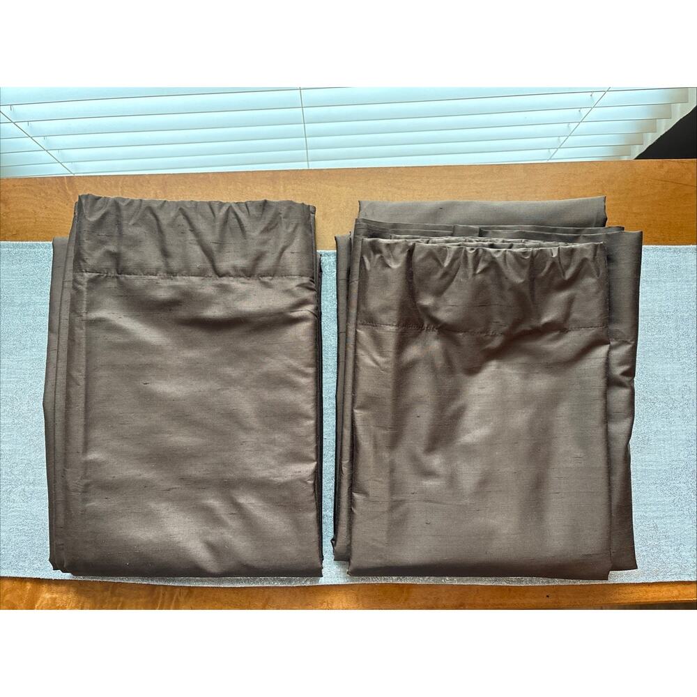 POTTERY BARN 2 Silk Dupioni Drape Curtain 108" Lined Panels Espresso Sun Fading - Picture 12 of 14